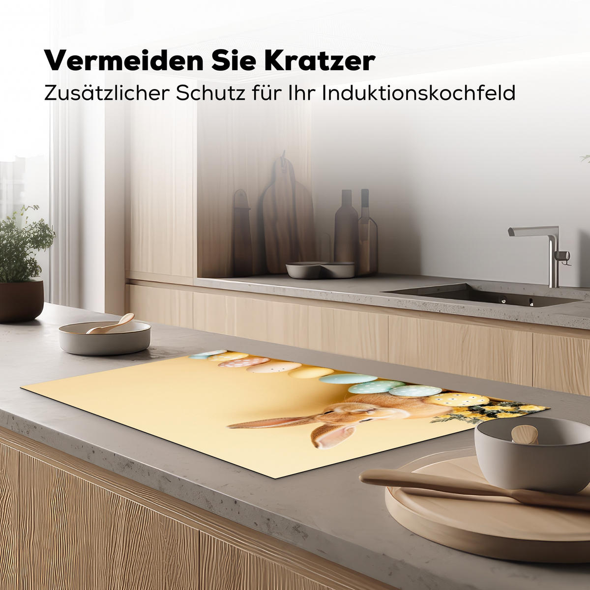 HERDABDECKPLATTE Eier - Kaninchen - Pastellfarbtöne Ceranfeldabdeckung 85x52 cm - Hellgelb, Kunststoff (85/52/0.2cm) - MuchoWow