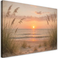 LEINWANDBILD Sonnenuntergang Strand Seegras 90x60cm - Orange, Textil (90/60cm) - Feeby