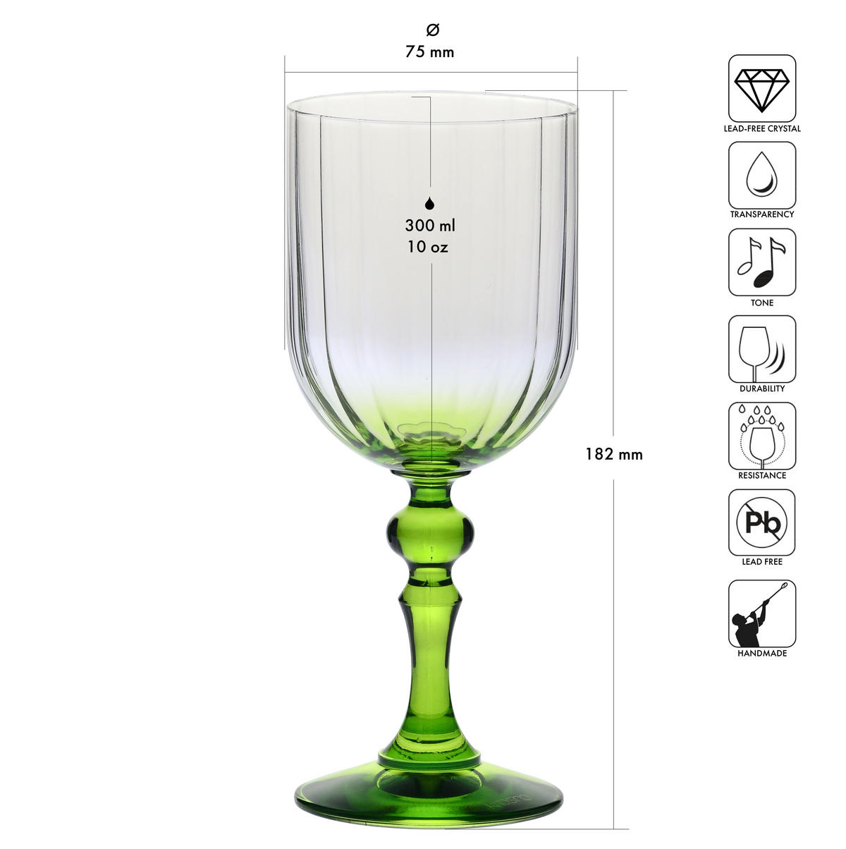 WEINGLÄSER, 2er-Set, 300 ml - Hellgrün/Grün, Glas (0.3L) - Krosno Glass