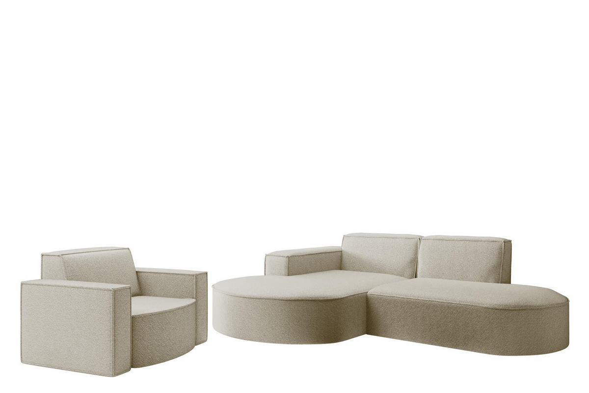 SOFASET Palma Ecksofa Sessel Ascot - Champagner, Holzwerkstoff/Textil (236/78/165cm) - Fun Möbel