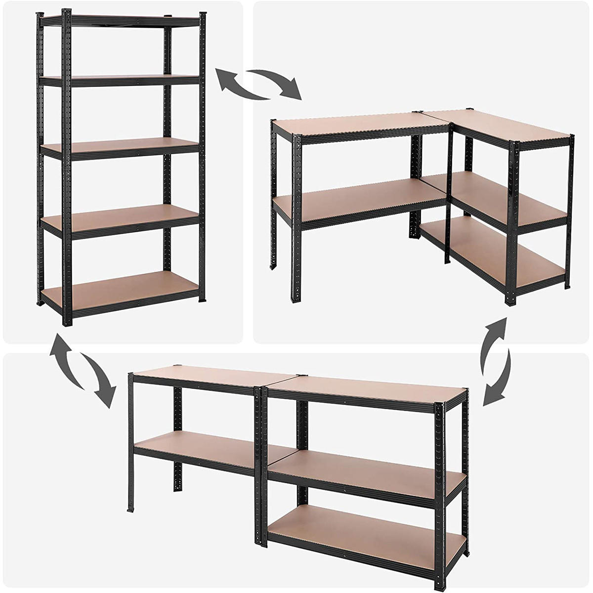 SCHWERLASTREGAL mit 5 verstellbaren Ebenen - H200 cm - Schwarz, Holzwerkstoff (50/200/100cm) - Calicosy
