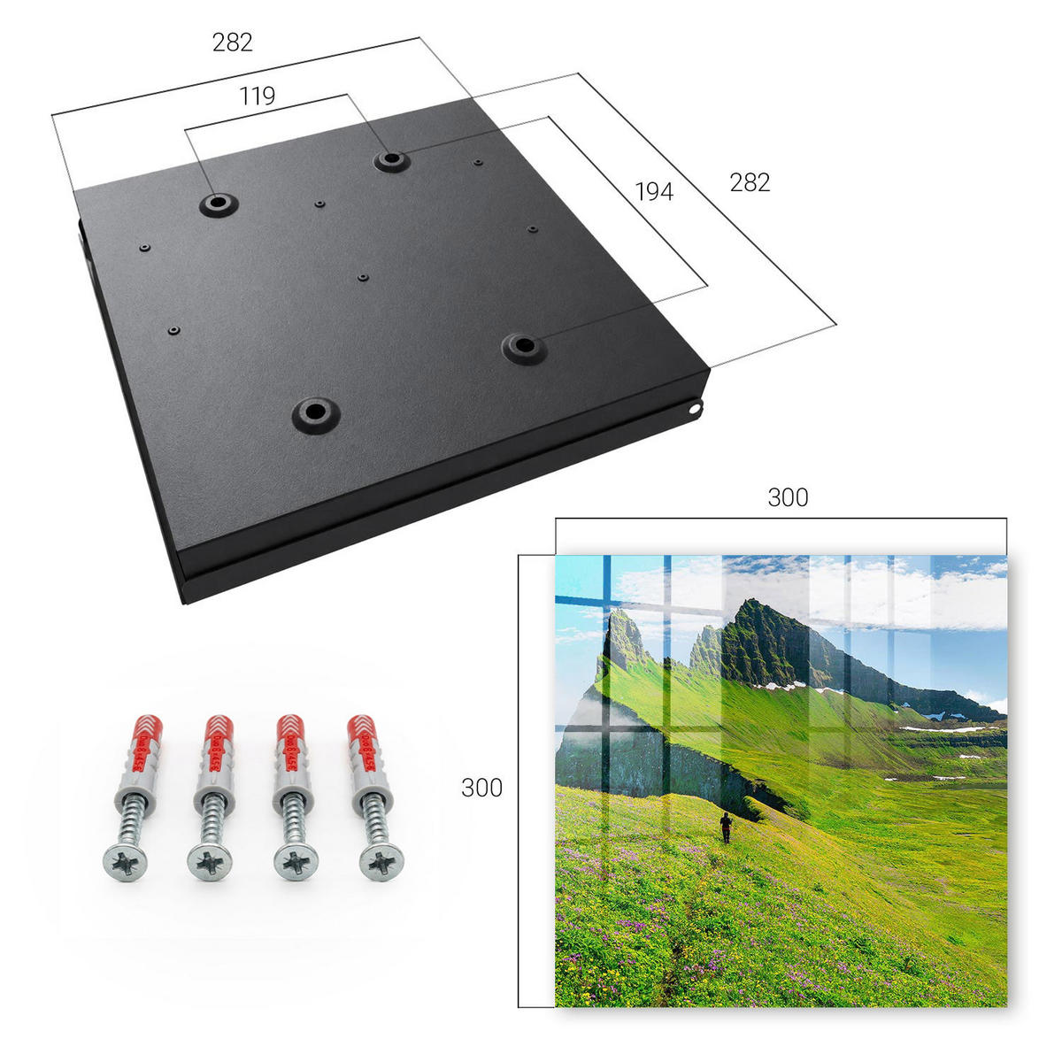 SCHLÜSSELBOX Schwarz 30x30 cm- Türöffnung nach rechts - Grüne Berge - Grün, Metall (30/30/5cm) - TULUP