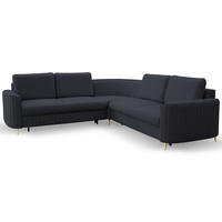 ECKSOFA LAREN, modernes Schlafsofa mit Stauraum, Plastikfüße, L-förmig, lose Rückenkissen freistehend, LINKS 251x252x85 cm Dark blue - Dunkelblau, Holz/Textil (251/252cm) - DomoHome