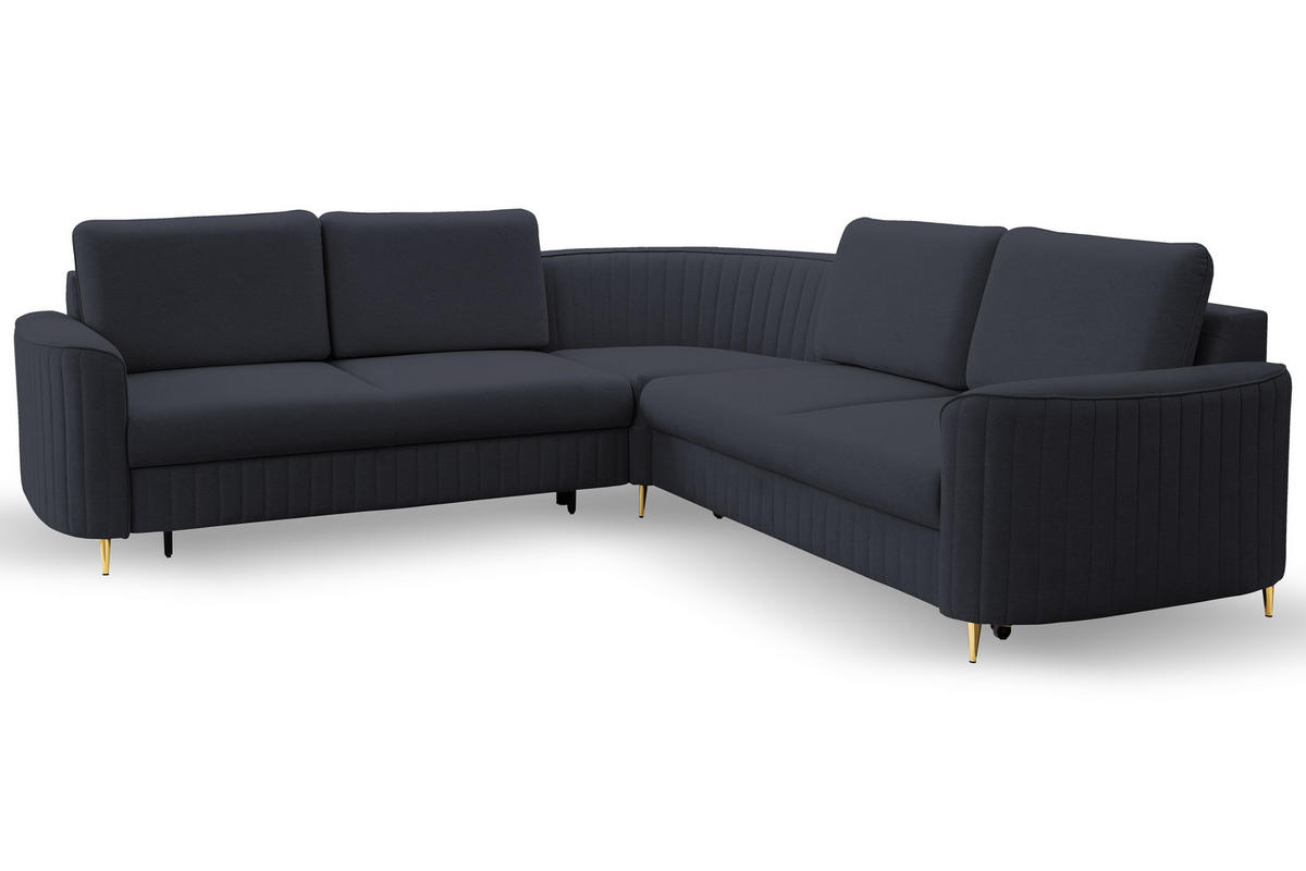 ECKSOFA LAREN, modernes Schlafsofa mit Stauraum, Plastikfüße, L-förmig, lose Rückenkissen freistehend, LINKS 251x252x85 cm Dark blue - Dunkelblau, Holz/Textil (251/252cm) - DomoHome