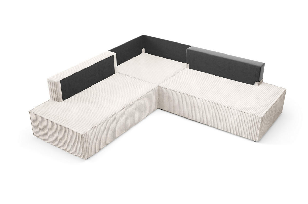 ECKSOFA TESSO II R-S Creme Kordstoff mit Schlaffunktion - Creme, Holz (254/254cm) - MASSENO