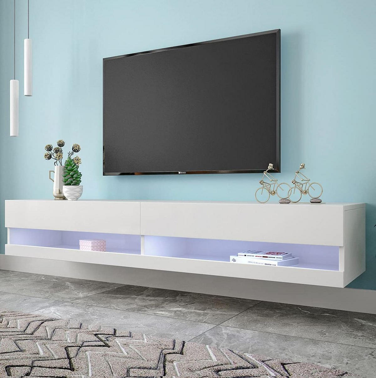TV-LOWBOARD aus MDF Weiß 140x40x30 cm mit LED-Beleuchtung, App- und Fernbedienungssteuerung - Weiß, Holzwerkstoff (140/30.5/40cm) - IVMEU