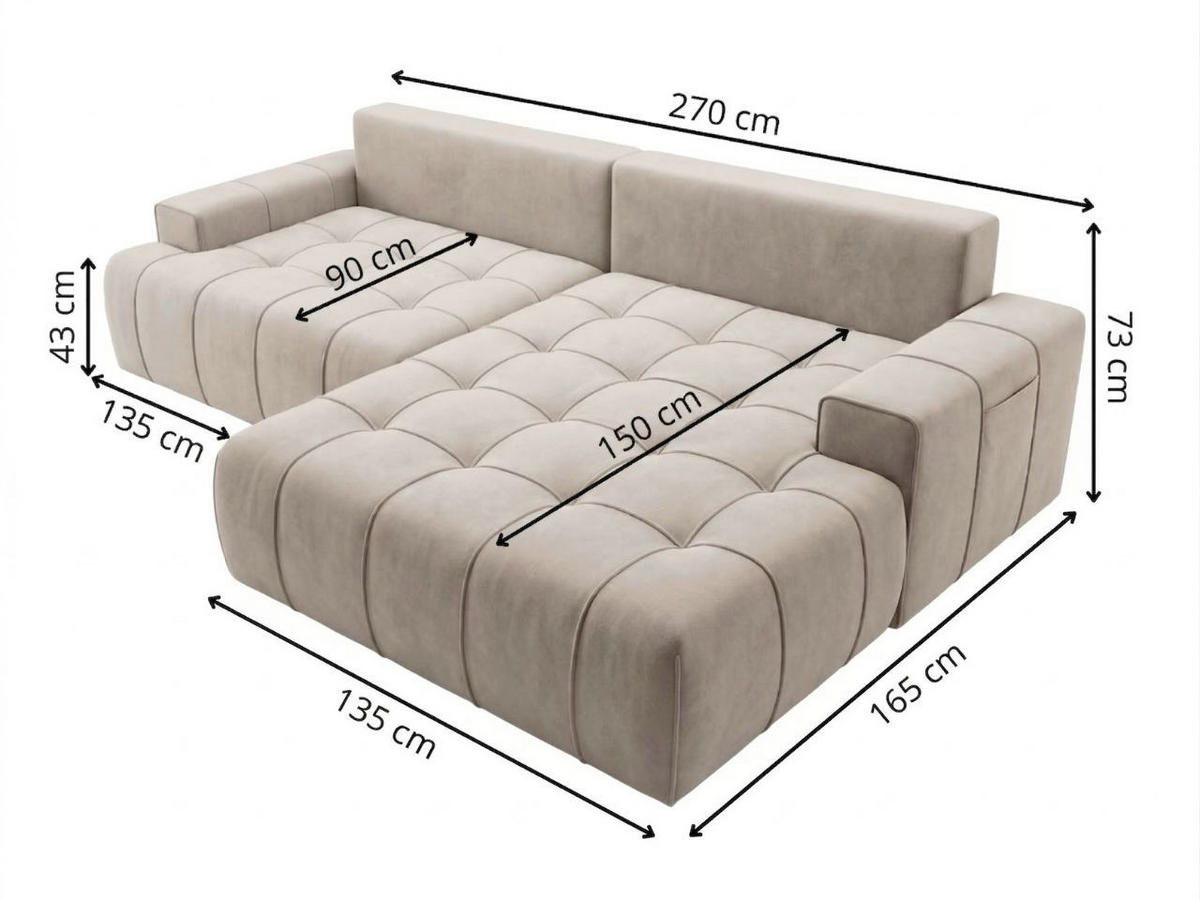 ECKSOFA Tulio Schwarz Links - Schwarz, Holz/Textil (270/165cm) - Graingold