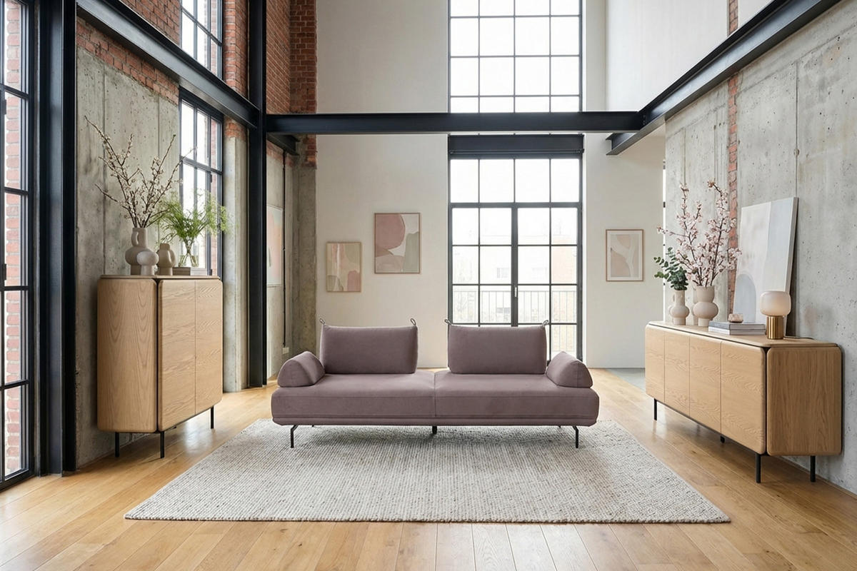 SCHLAFSOFA CANE Violett Webstoff - Violett/Schwarz, Textil/Metall (210/80/100cm) - KAWOLA