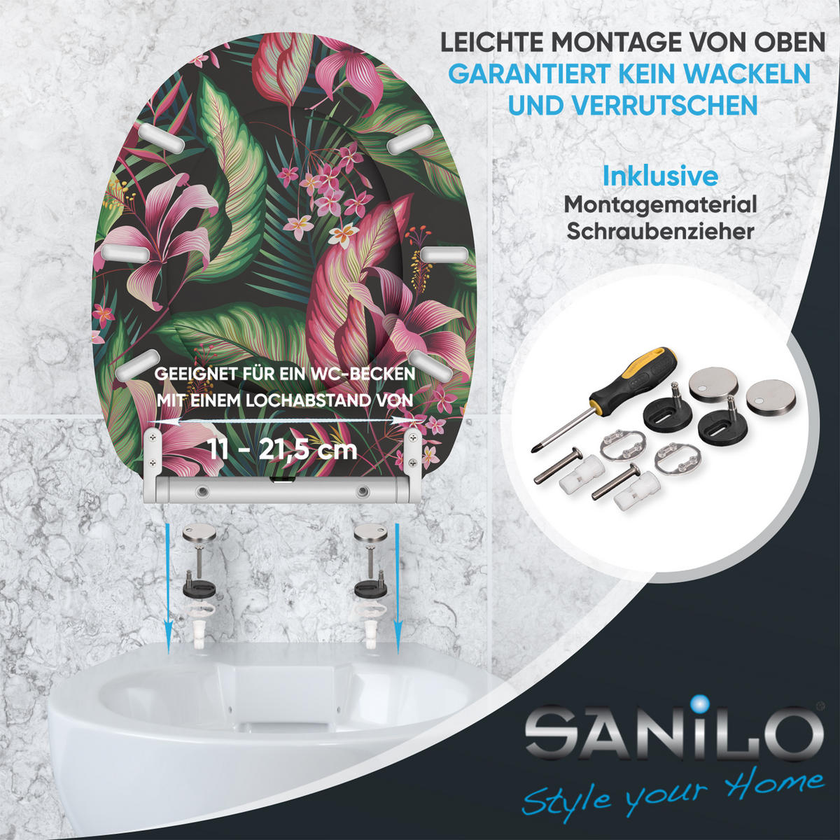 WC-SITZ mit Absenkautomatik & Top Fix Bali - Multicolor, Holzwerkstoff (37.7/5.5/48cm) - Sanilo