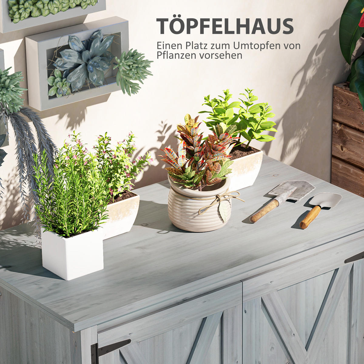GARTENSCHRANK DE-09245 Hellgrau - Hellgrau, Holz (60/88.5/110cm) - ComfortXL
