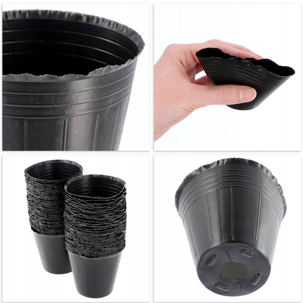 BLUMENTOPF für Setzlinge, 200 Stück - 100x ∅ 6cm und 100x ∅ 9,5cm, Schwarz - Schwarz, Kunststoff - KADAX