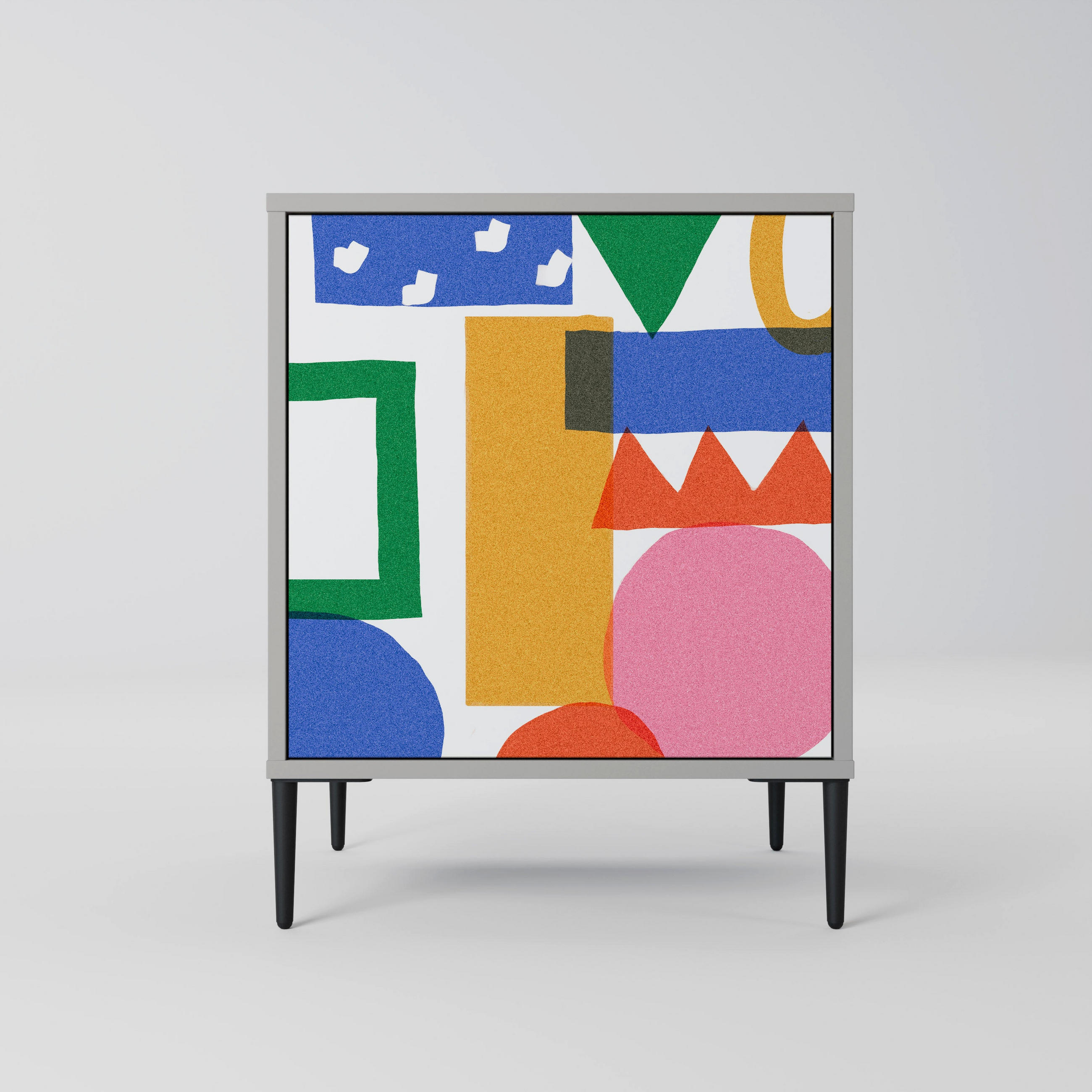 SIDEBOARD GEOMETRIC GLIMMER, Grau, 57,5x42x72,5 cm, Schwarze Metallfüße - Multicolor/Schwarz, Holzwerkstoff/Metall (57.5/72.5/42cm) - SpaceRebels