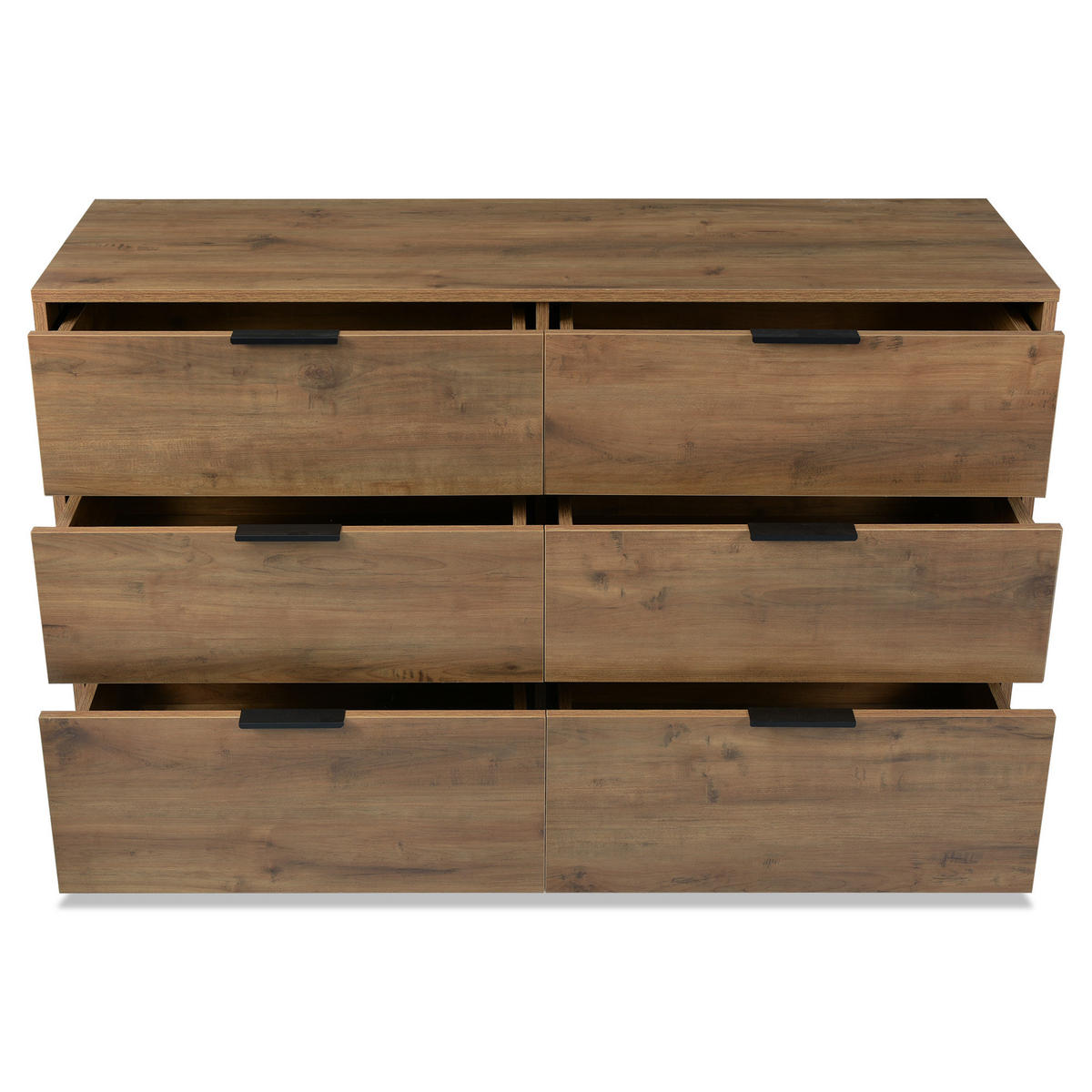 SIDEBOARD Holzoptik Eichenstil,mit 6 Schubladen und verstellbare Füße - Eichefarben/Schwarz, Holzwerkstoff/Metall (120/76/40cm) - EVRYAE