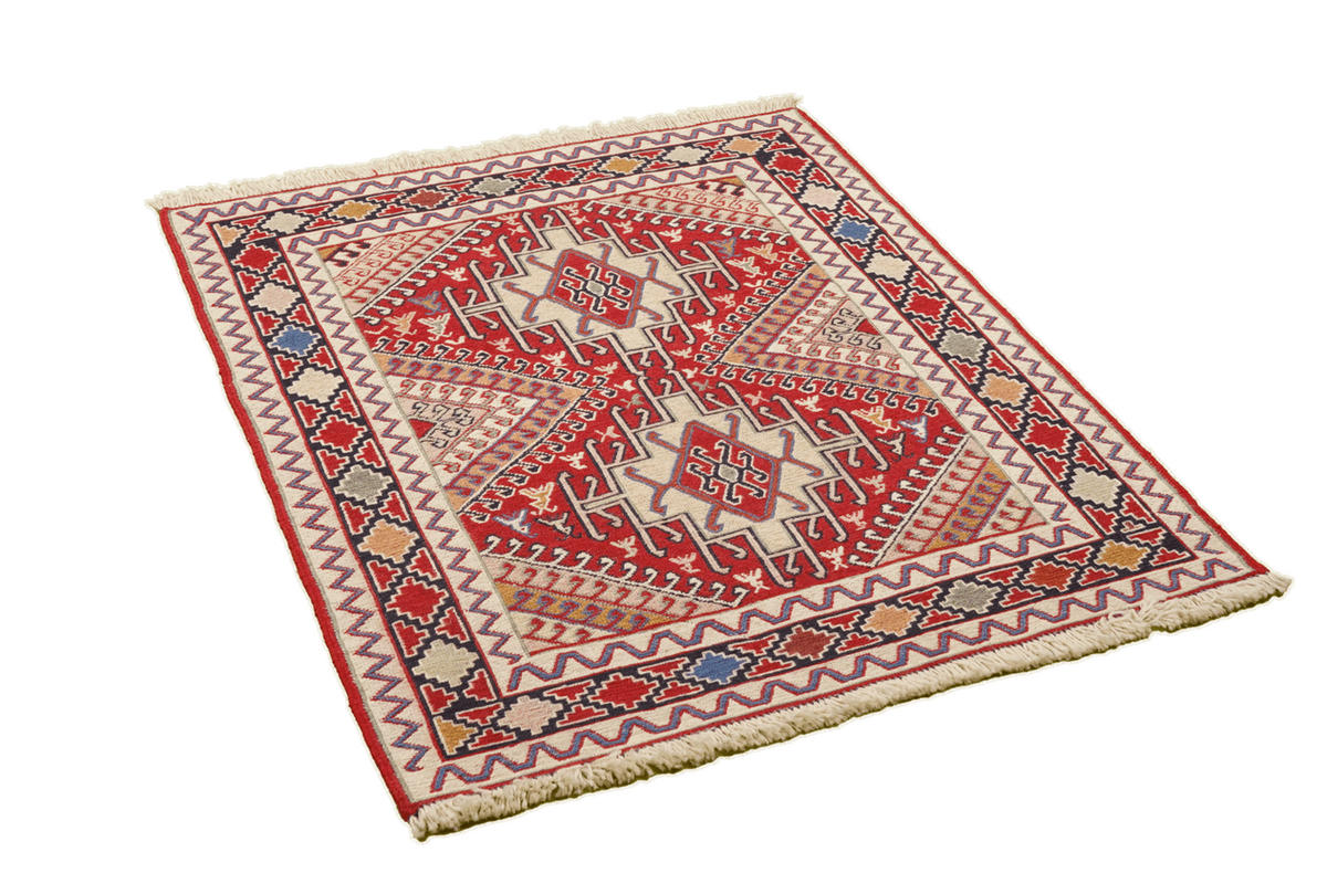 HANDWEBTEPPICH Sumak Shahsavan Beige 96/80 cm Schurwolle - Beige, Textil (80/96cm) - Looma