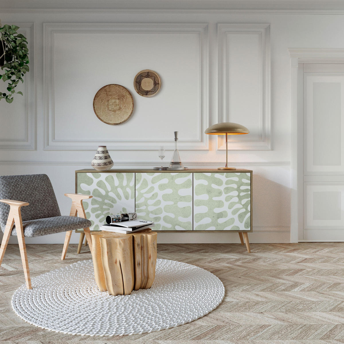 SIDEBOARD HELIX DANCE, Eicheneffekt, 164,5x42x77,5 cm, 3 Türen - Eichefarben/Buchefarben, Holzwerkstoff/Buchenholz (164.5/77.5/42cm) - SpaceRebels