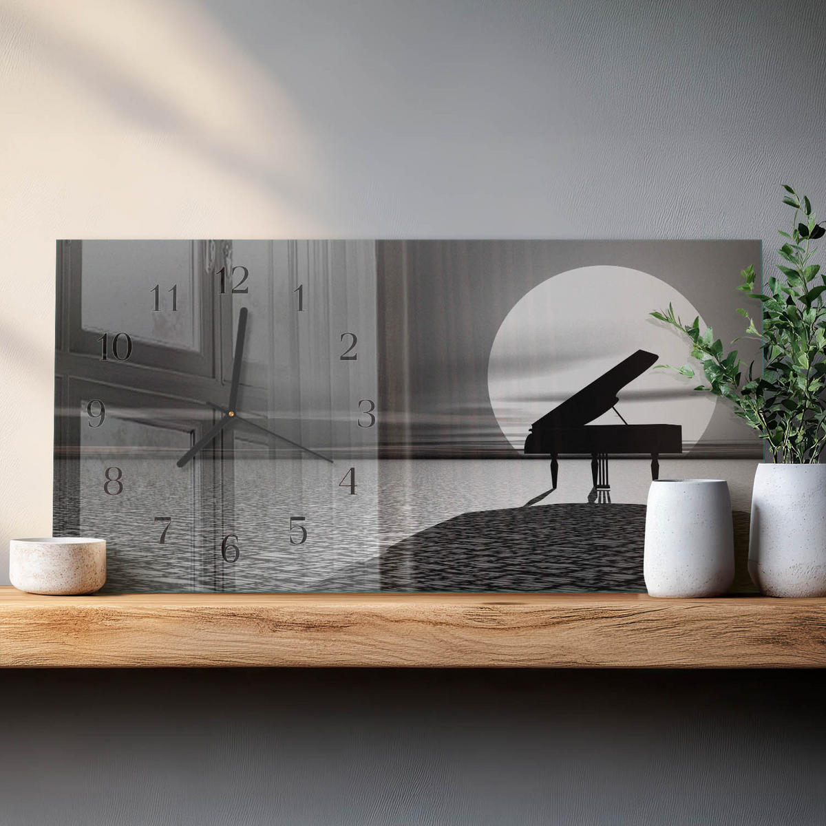 WANDUHR 60x30 cm - Abstrakte Kunst - Schwarz, Glas (60/30/0.4cm) - TULUP