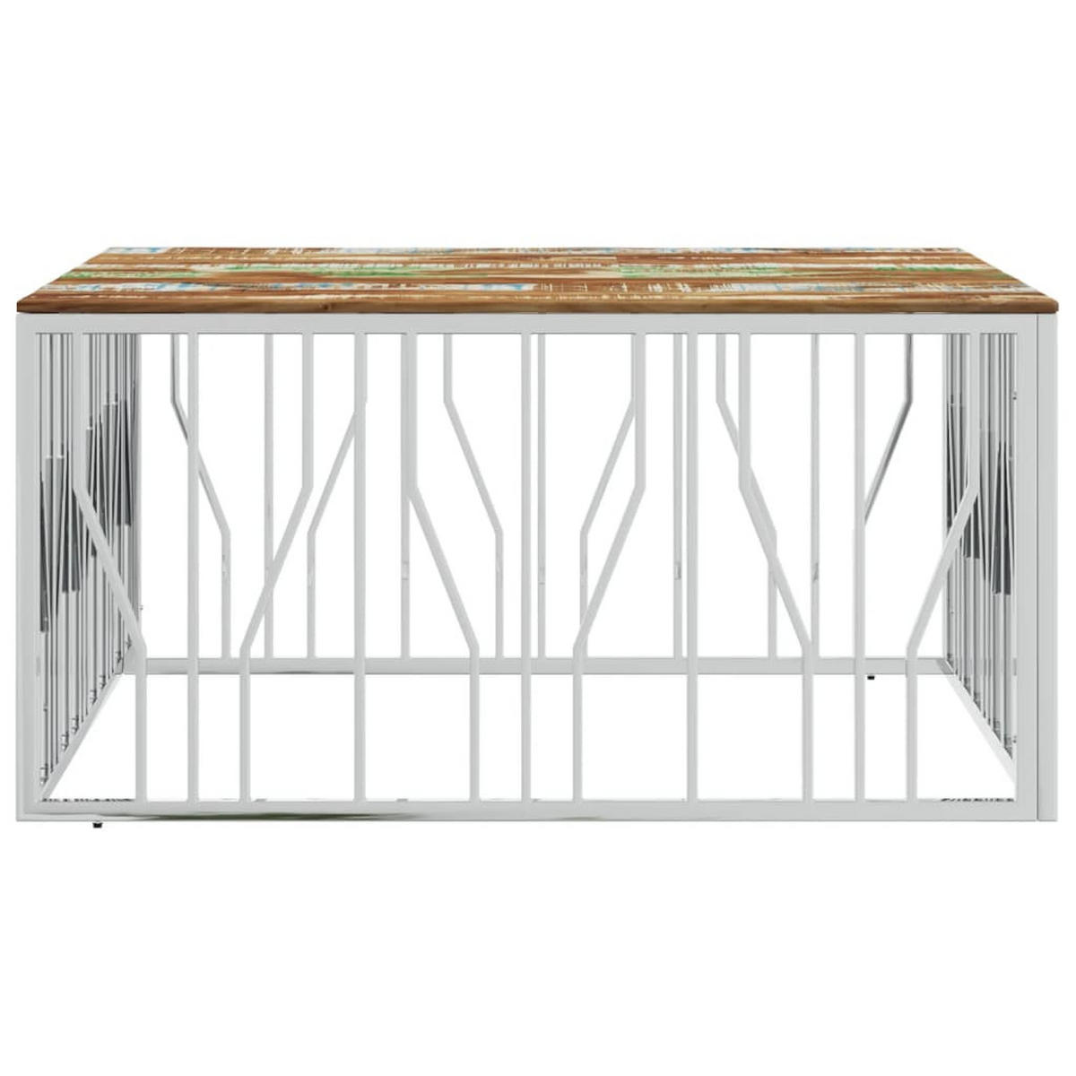 COUCHTISCH Silbern Edelstahl und Altholz Massiv - Silberfarben/Multicolor, Metall (100/100/50cm) - furnicato