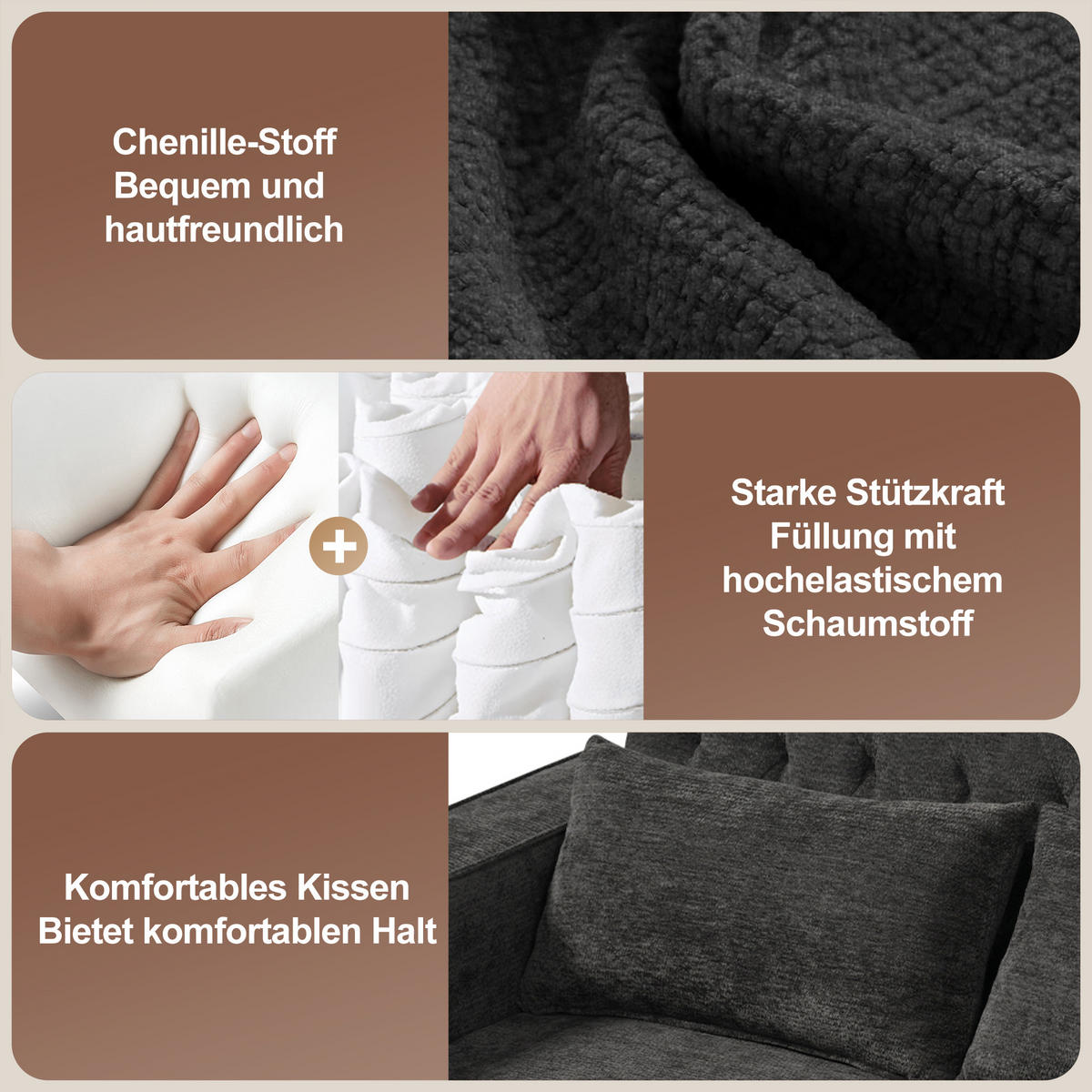 SCHLAFSOFA, Chenille mit USB-Anschluss, Stauraum & 3-fach verstellbarer Rückenlehne, 140/137/84 cm, Grau - Grau, Textil (137/84/140cm) - Redom