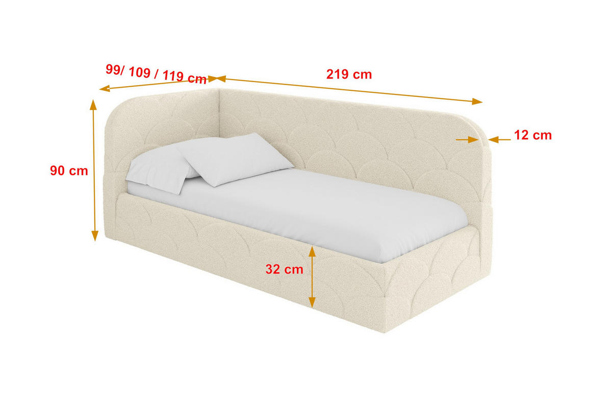 EINZELLBETT Jugendbett mit Bettkasten, Rechts - ELRY 100x200 Beige - Perlmutt, Holzwerkstoff/Textil (100/200cm) - ALTDECOR