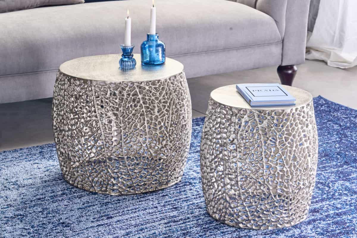 COUCHTISCH 2er Set ABSTRACT LEAF rund Silber 45cm - Silberfarben, Metall (45/45/42cm) - riess-ambiente