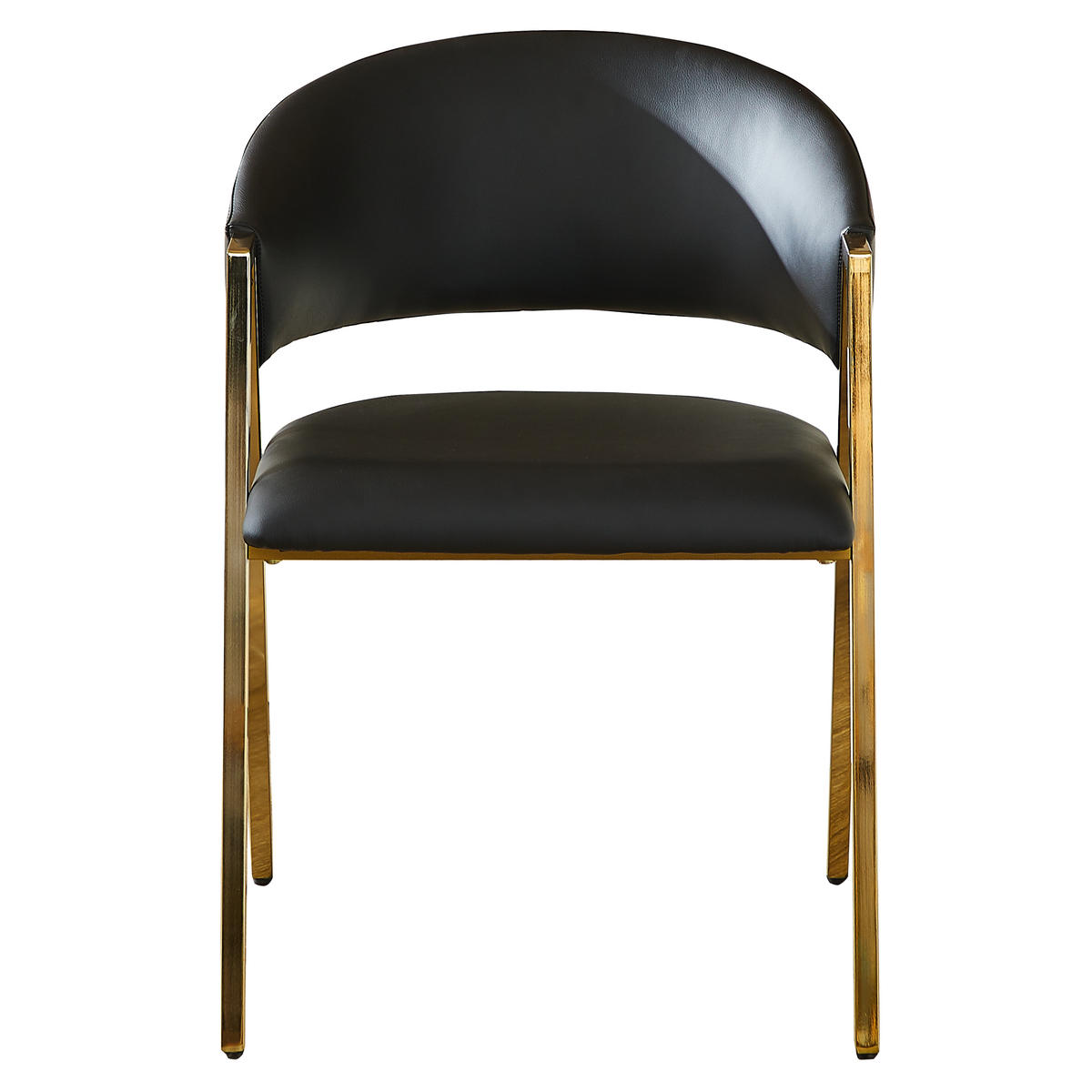 ESSZIMMERSTUHL 2ER-SET aus schwarzem PU-Leder und Gold Metall, mit Rückenlehne und Höhenausgleich - Schwarz, Textil (56/77/59cm) - Urban Meuble