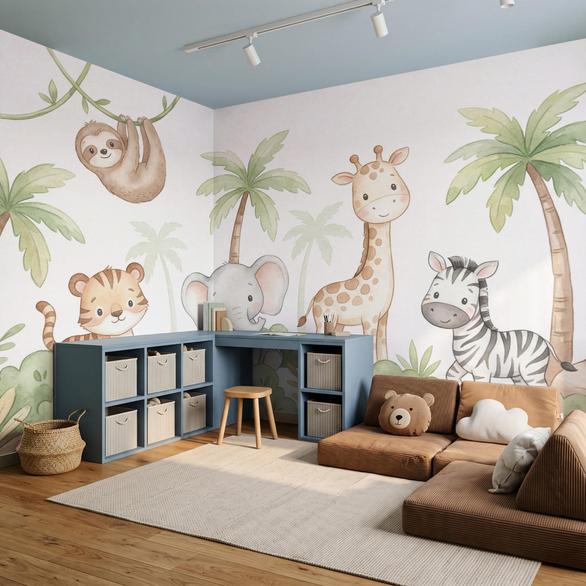 KINDERTAPETE - Tiere - Dschungel - Pastell - 450x280 cm - Weiß, Papier (450/280cm) - OnlyWow