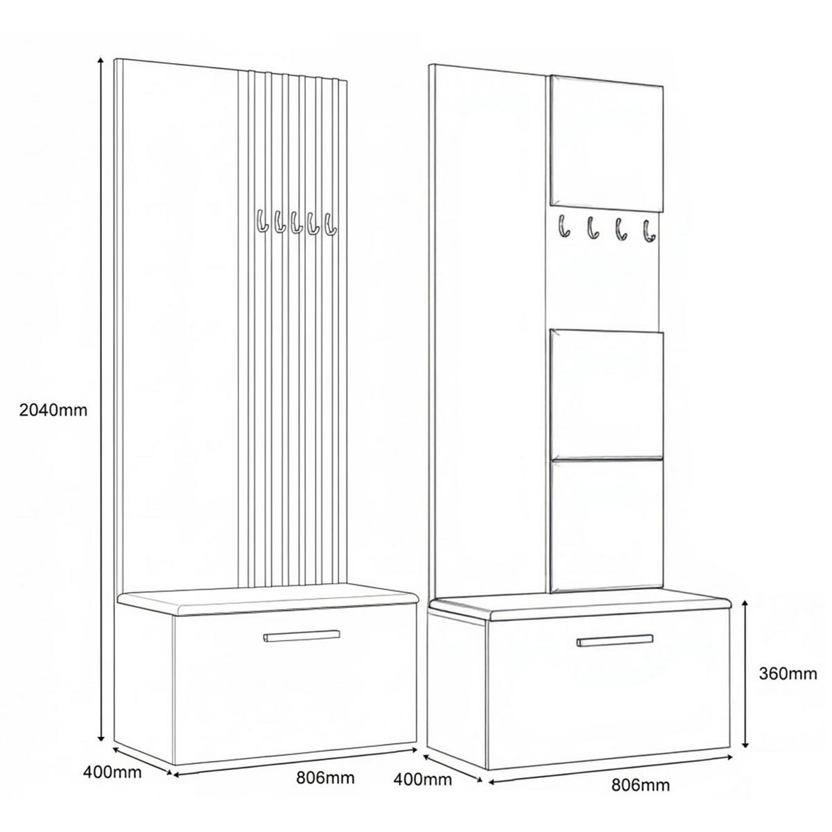 GARDEROBENSCHRANK MODULO 161,2/204/40 cm Modern Garderobe-Set Grau - Schwarz/Grau, Holzwerkstoff (161.2/204/40cm) - MASSENO