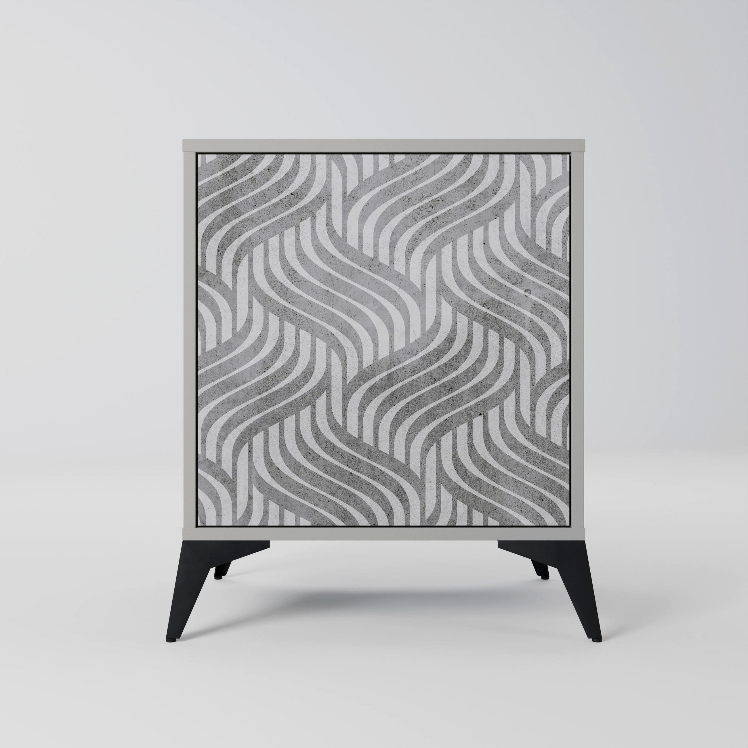 SIDEBOARD CONCRETE MOVEMENT, Grau, 57,5x42x70,5 cm, Schwarze Metall-Sternfüße - Multicolor/Schwarz, Holzwerkstoff/Metall (57.5/70.5/42cm) - SpaceRebels
