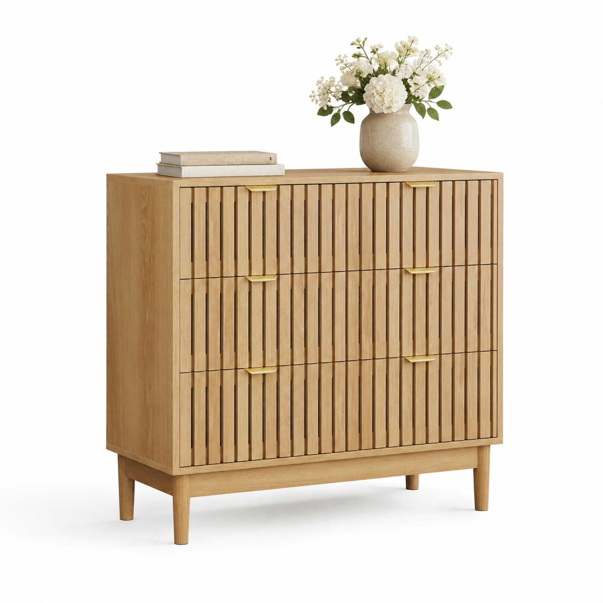 KOMMODE 80/39/80 cm aus MDF und Holzwerkstoff mit 3 Schubladen und Gitterfront Eichefarben - Nussbaumfarben, Holzwerkstoff (80/80/39cm) - Modenvie