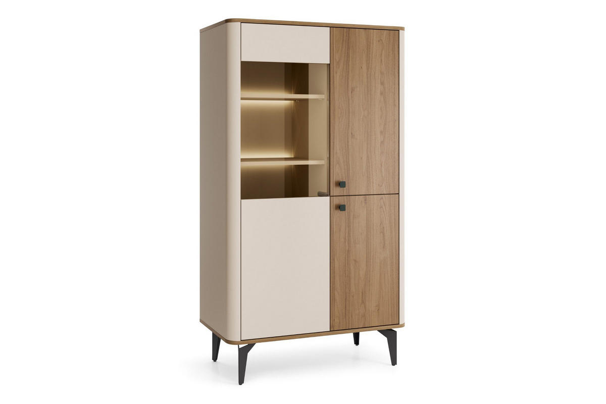 VITRINE AURO 03 88/156/40 cm in Kaschmir / Royal Nussbaum mit LED - Kaschmir/Nussbaumfarben, Holzwerkstoff (88/156/40cm) - Deine Möbel 24