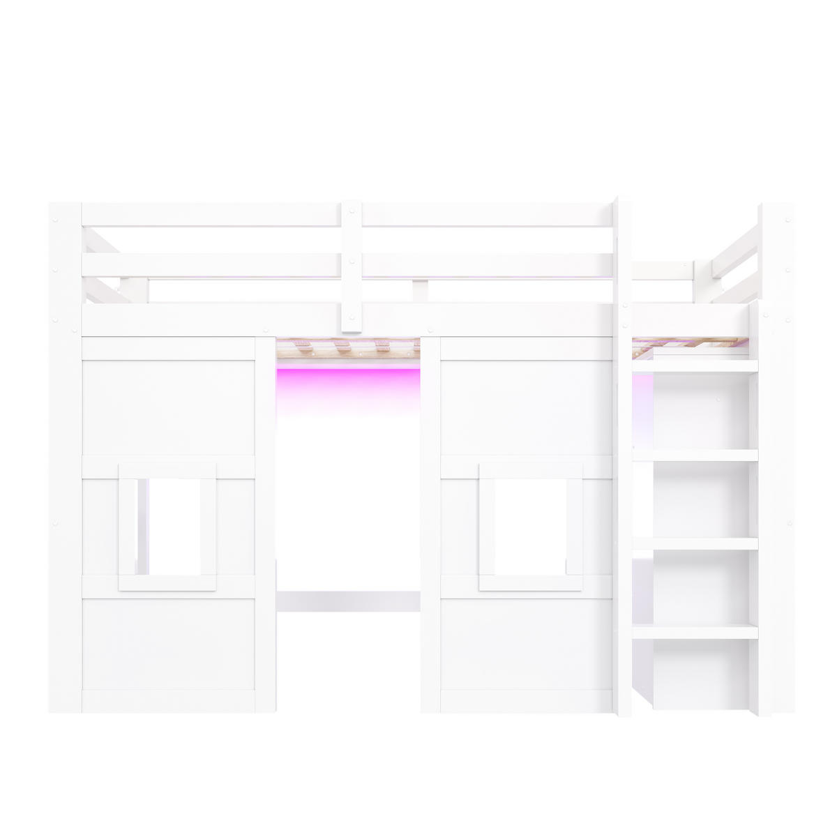 HOCHBETT 90/200 cm DE-03381, mit integriertem Kleiderschrank, 2 Fenstern und LED-Beleuchtung, in Weiß - Weiß, Holz/Holzwerkstoff (90/200cm) - ComfortXL