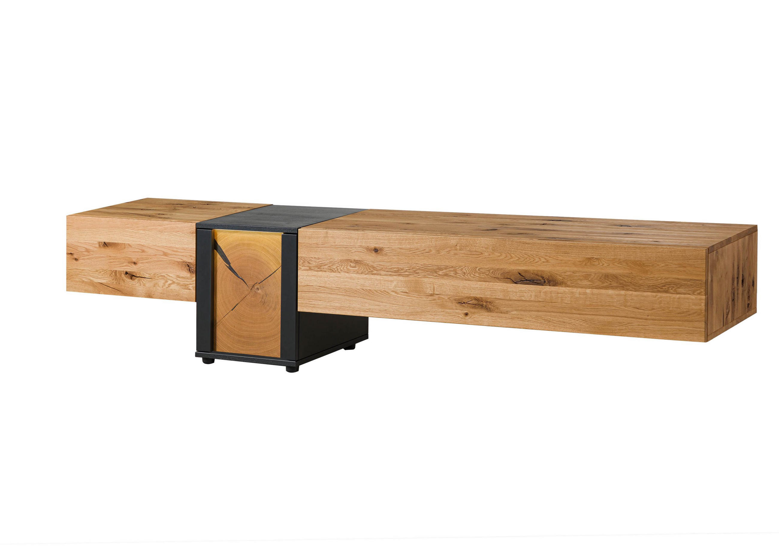 LOWBOARD Wildeiche 250x52x52 natur geölt/lackiert KITZBÜHEL #113 - Braun, Holzwerkstoff (250/52/52cm) - Massivmoebel24