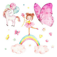 WANDAUFKLEBER 80x105cm - Mädchen auf dem Regenbogen - Multicolor, Kunststoff (80/105/0.1cm) - Wallfluent