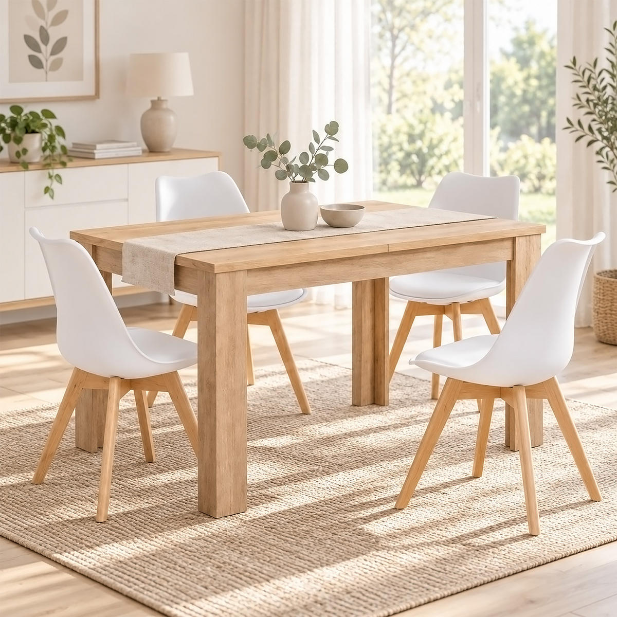 TISCHGRUPPE 120/80 cm Natur mit 4 Stühlen weiß - Naturfarben/Weiß, Holz/Kunststoff (80/80/120cm) - Homestyle4u