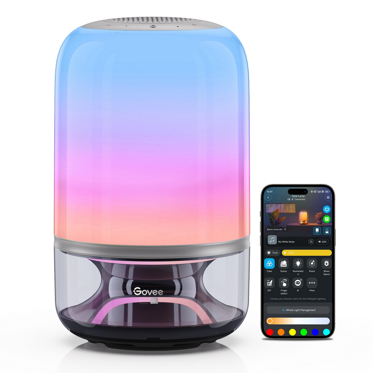 TISCHLEUCHTE Table Lamp 2 Pro, RGBICWW, 600 lm - Multicolor, Kunststoff (18.9/18.9/34cm) - Govee
