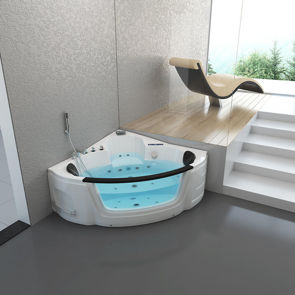 WHIRLPOOL LAGUNA L MINI - mit Glasscheibe, 135 x 135 cm - Weiß, Keramik (135/65/135cm) - Home Deluxe