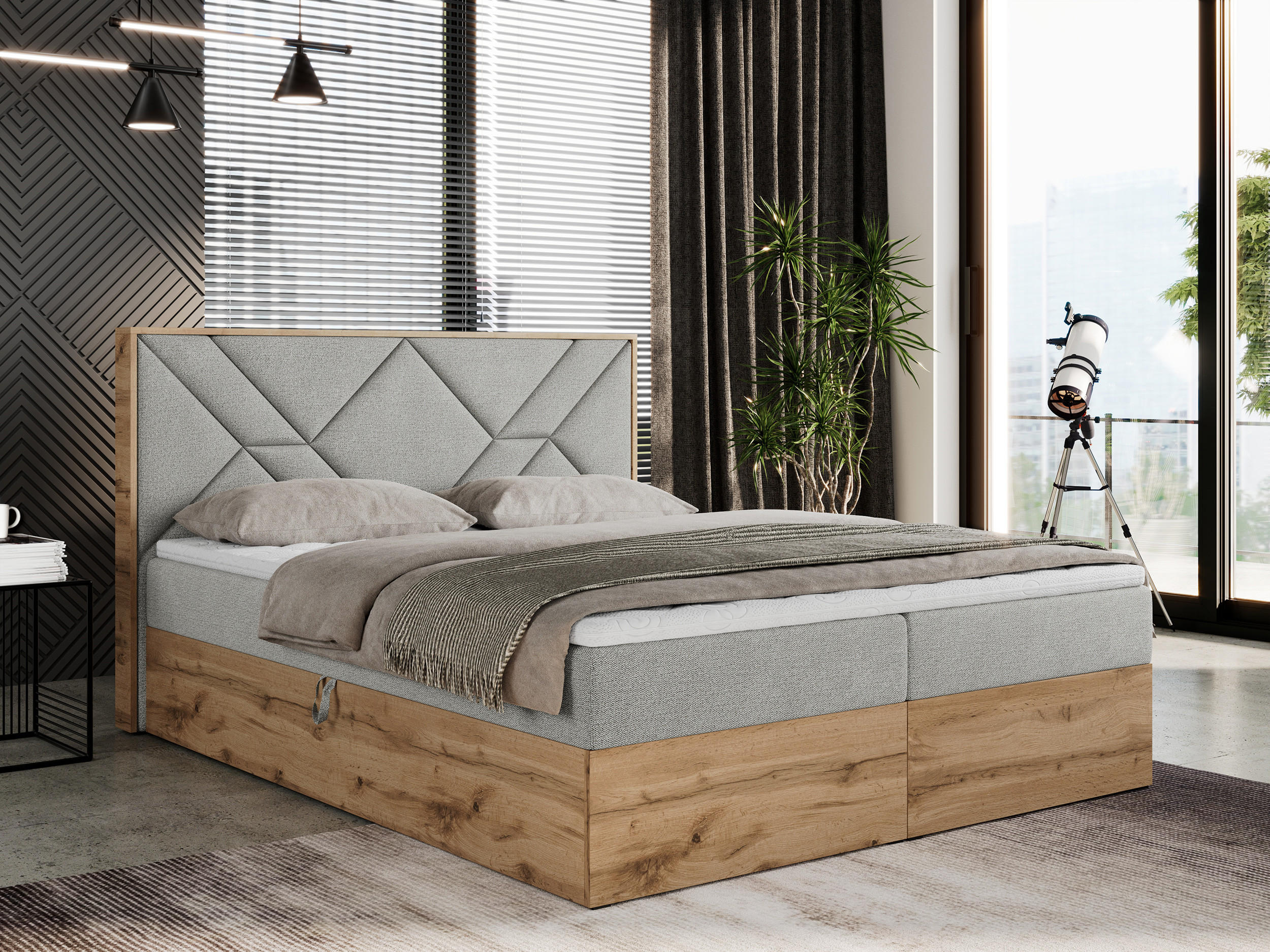 BOXBETT GUNAR - 120/200 Hellgrau Struktur - H3 - Hellgrau, Holz/Textil (120/200cm) - MKS
