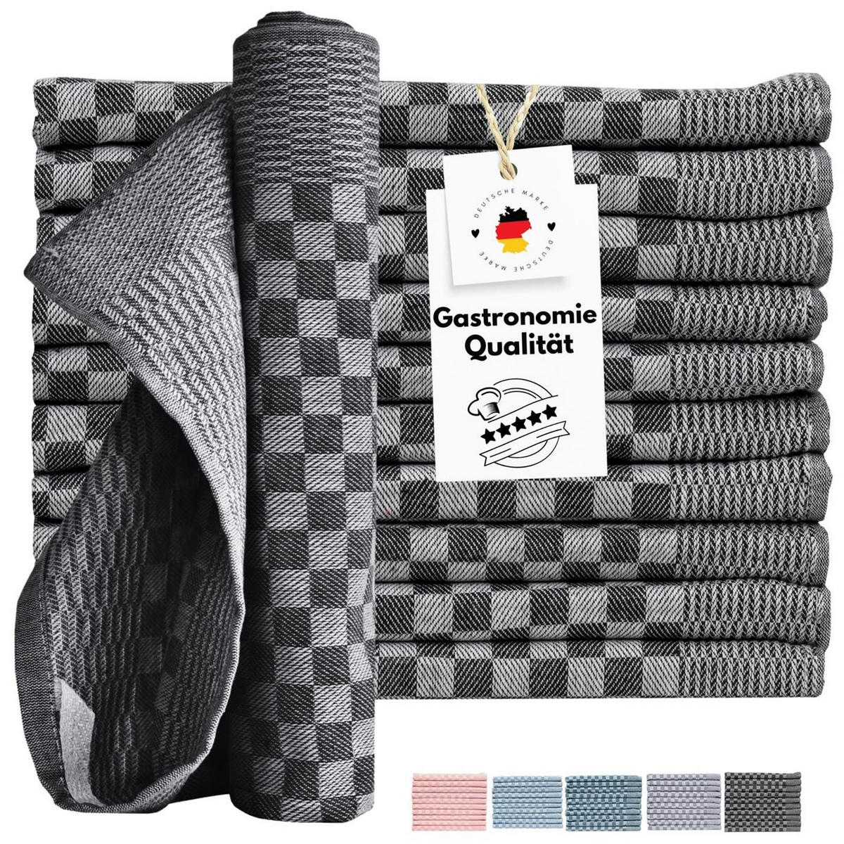 GESCHIRRTÜCHER 50x70 cm im 10er Set aus 100% Baumwolle, Zwirn-Qualität Grubentücher Schwarz - Schwarz, Textil (50/70cm) - Carpe Sonno