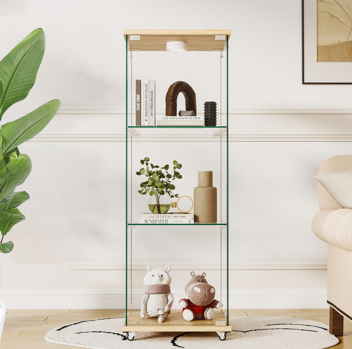 VITRINE 42,5/36,5/120 cm in Naturholzoptik mit LED-Beleuchtung und Glastür - Naturfarben, Holzwerkstoff (42.5/120/36.5cm) - Flora Grace