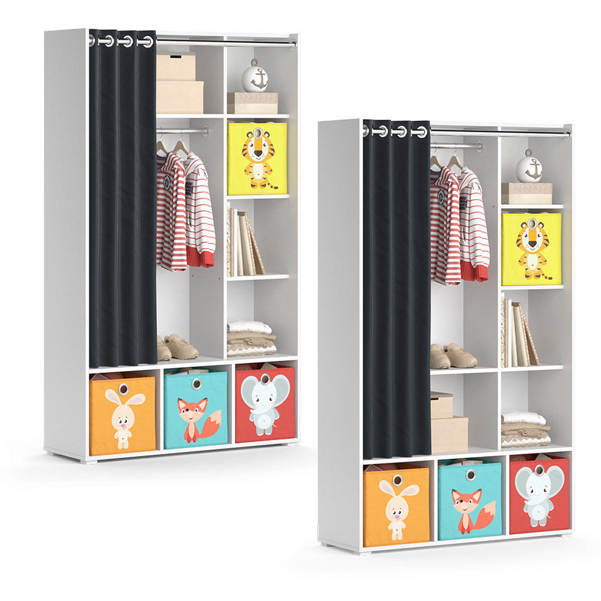 KINDERKLEIDERSCHRANK Luigi Weiß 105.8 x 178.1 cm Mit Faltboxen (bunt) - Multicolor/Weiß, Holzwerkstoff (105.8/178.1/38cm) - Vicco
