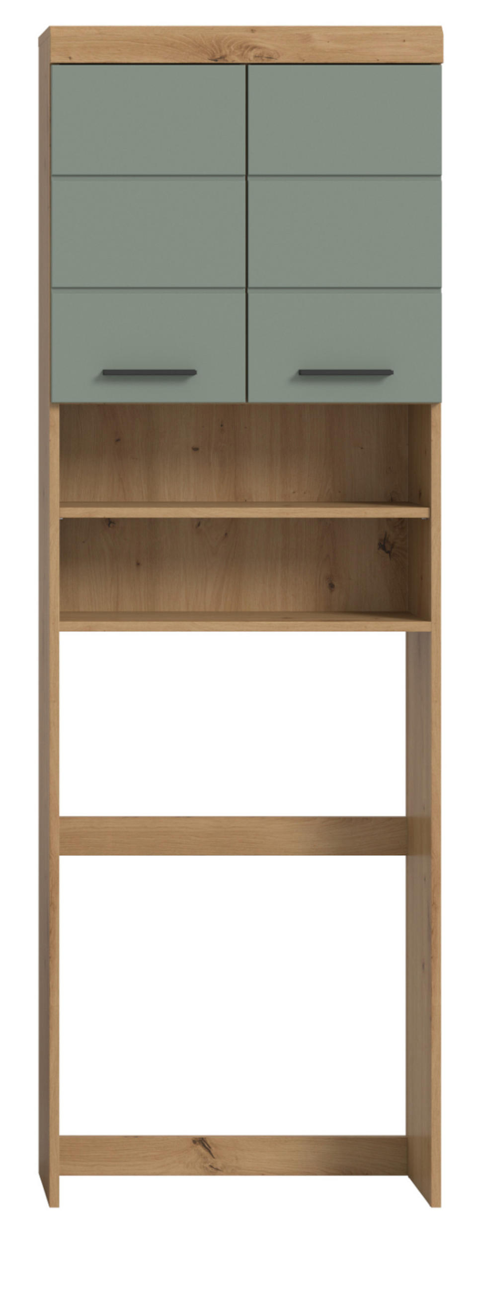 WASCHMASCHINENSCHRANK Salbei grün, Eiche Artisan 63 x 191 cm, Überbau mit 6 Fächern - Salbeigrün/Schwarz, Holzwerkstoff/Kunststoff (63/191/24cm) - Inn.Furn