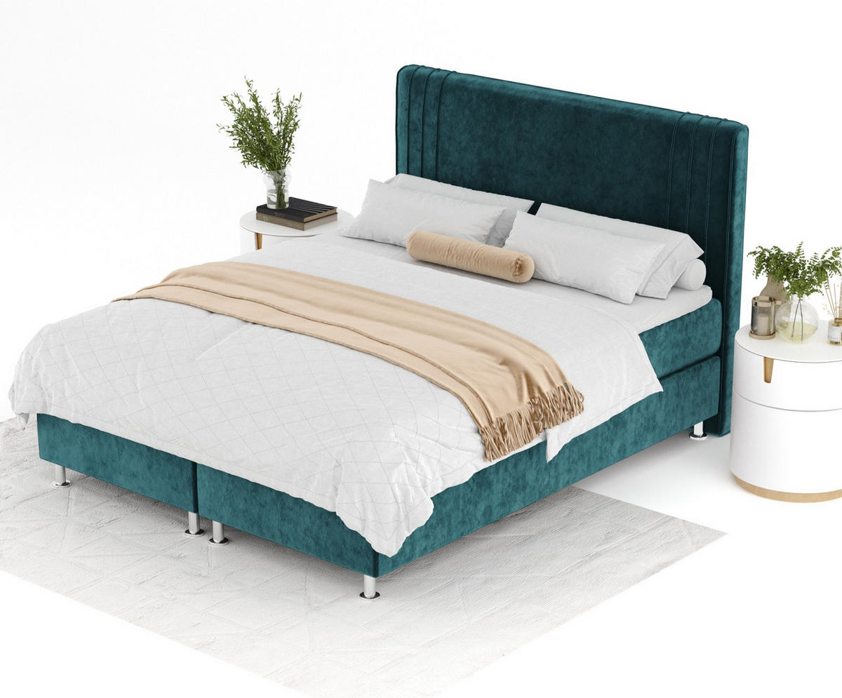 BOXSPRINGBETT Casone Türkisfarben 200/200 cm mit Latex-Topper - Türkis/Silberfarben, Holz/Holzwerkstoff (200/200cm) - Maison de Reve