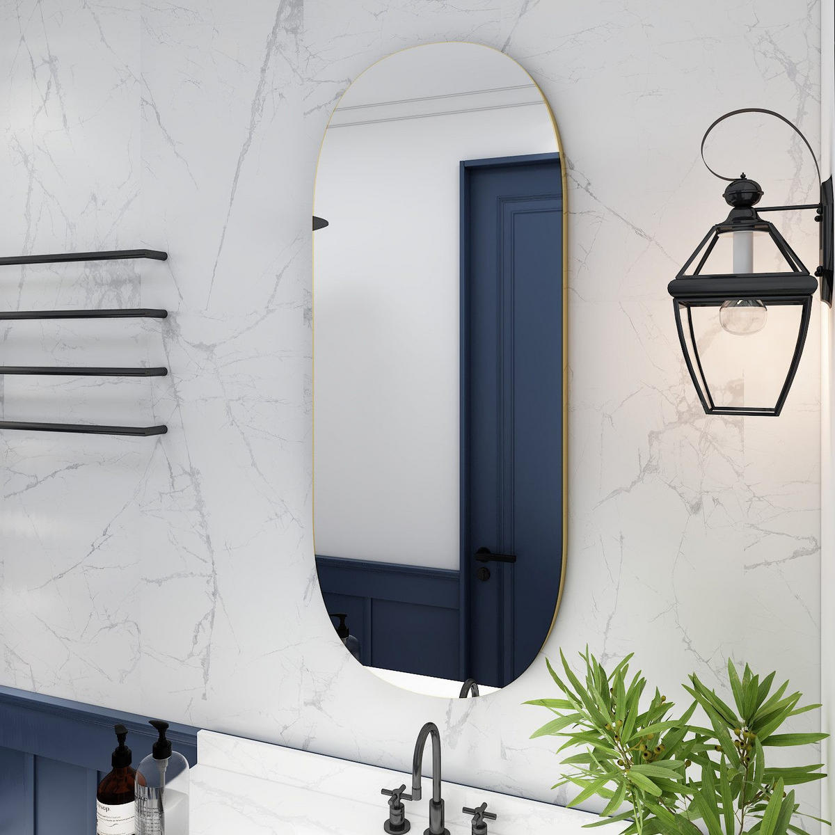 WANDSPIEGEL 45x85 cm, Transparent Gold Flurspiegel Oval - Transparent, Glas (45/85/3cm) - Ibonto