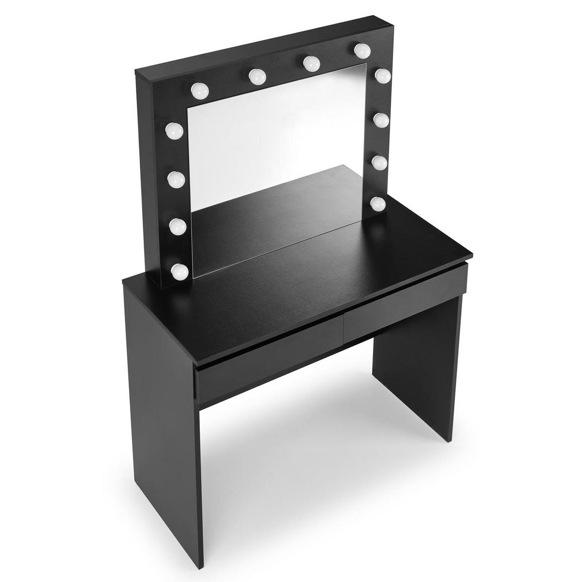 SCHMINKTISCH FABIOSO Schwarz, mit Spiegel und Beleuchtung - Schwarz, Glas/Holz (94/140/43cm) - KONSIMO®