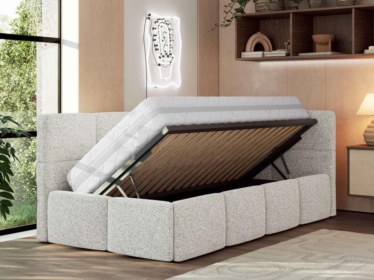 JUGENDBETT ARVO 90/200 - Hellgrau Strukture - Foam-Matratze - Rechts Seite - Hellgrau, Textil (90/200cm) - MKS