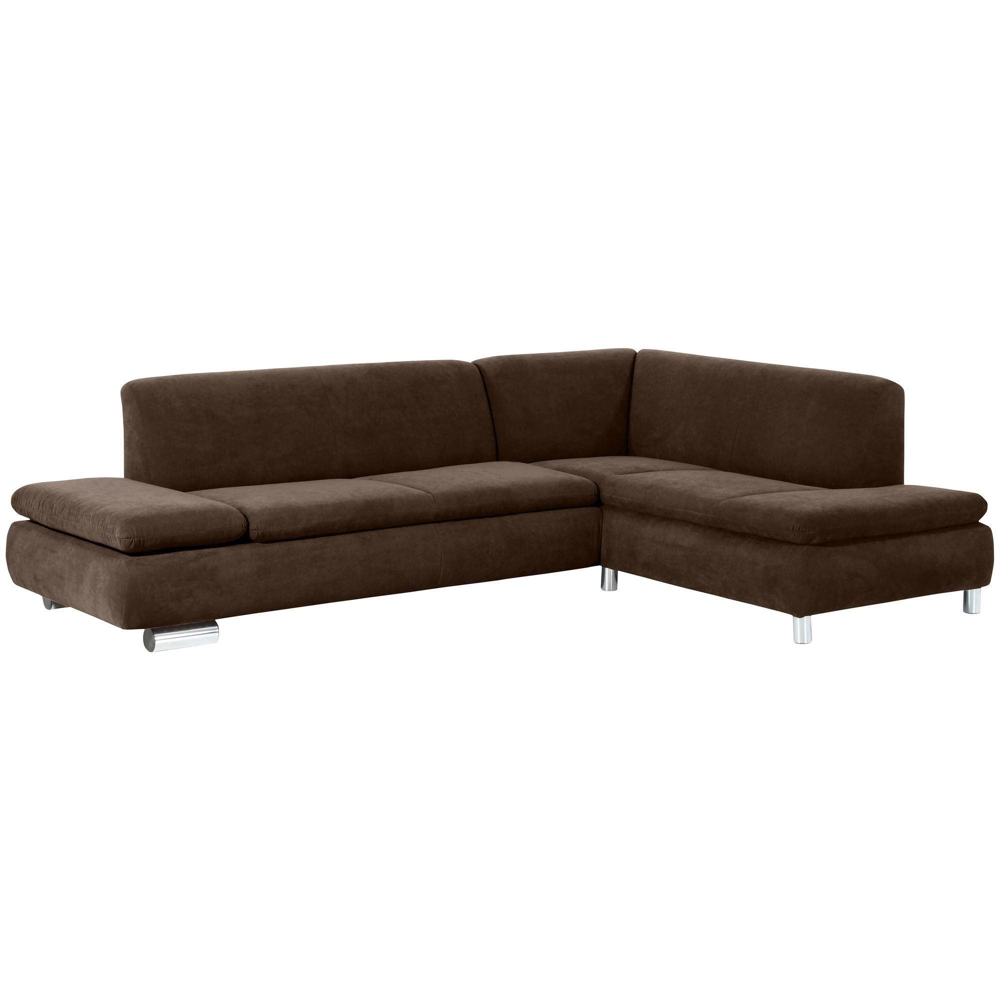 ECKSOFA mit Ottomane rechts Kaye Bezug Veloursstoff Metallfuß verchromt / braun - Braun, Kunststoff (270/190cm) - 58aufmkessel