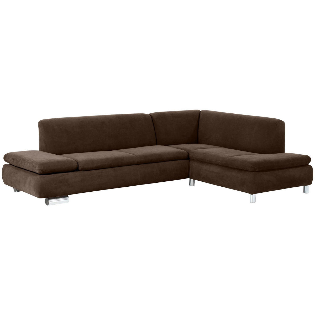 ECKSOFA mit Ottomane rechts Kaye Bezug Veloursstoff Metallfuß verchromt / braun - Braun, Kunststoff (270/190cm) - 58aufmkessel