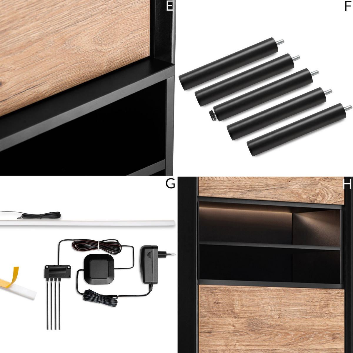 REGAL LOFTY Kreuzeinlage, schwarz / Eiche natur - Eichefarben/Schwarz, Holzwerkstoff (52/174/41cm) - KONSIMO®