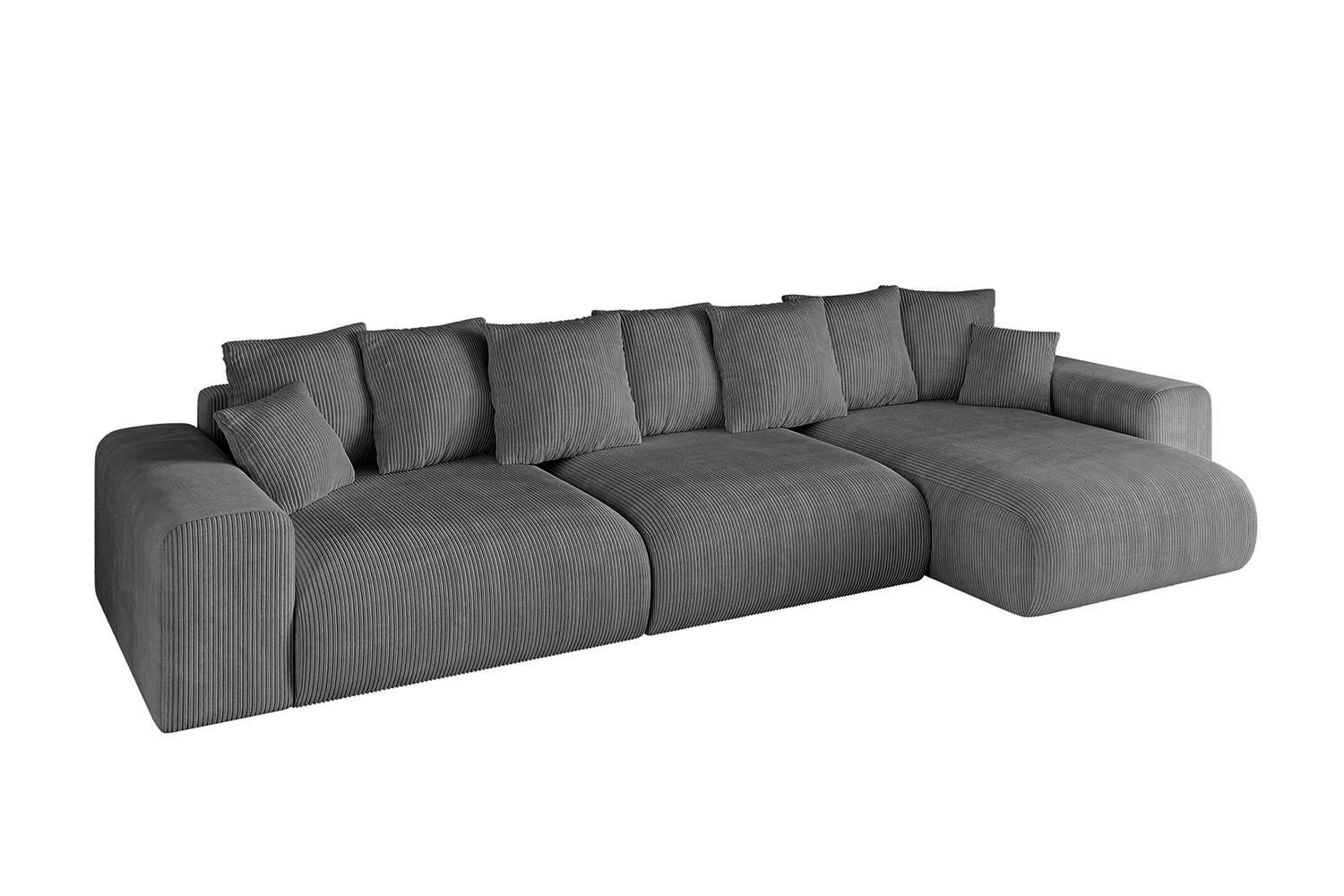 ECKSOFA Ottomane rechts ESKAR-L 364x176x84 Dunkelgrau Cord - Dunkelgrau/Schwarz, Holzwerkstoff/Kunststoff (176/364cm) - ALTDECOR