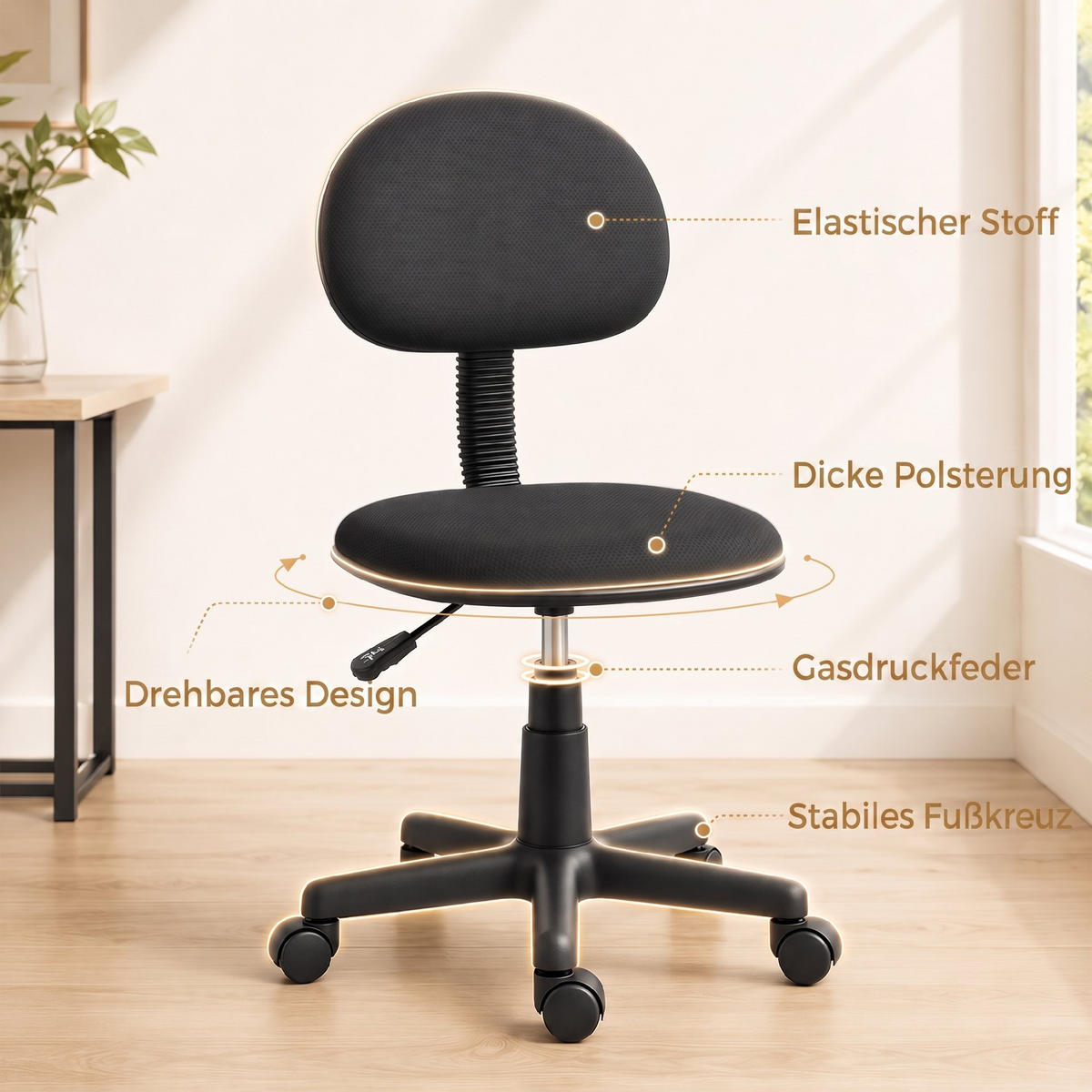 BÜROSTUHL Polyester Schwarz - Schwarz, Kunststoff/Textil (43/87/48cm) - HOMCOM